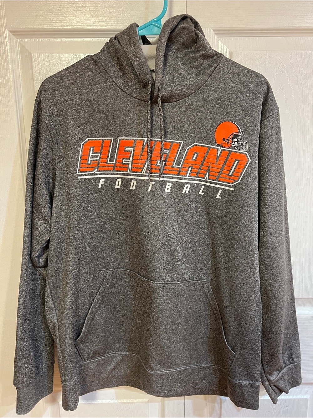 Majestic Men’s Gray Cleveland Browns Football Hoodie with Orange Helmet Logo